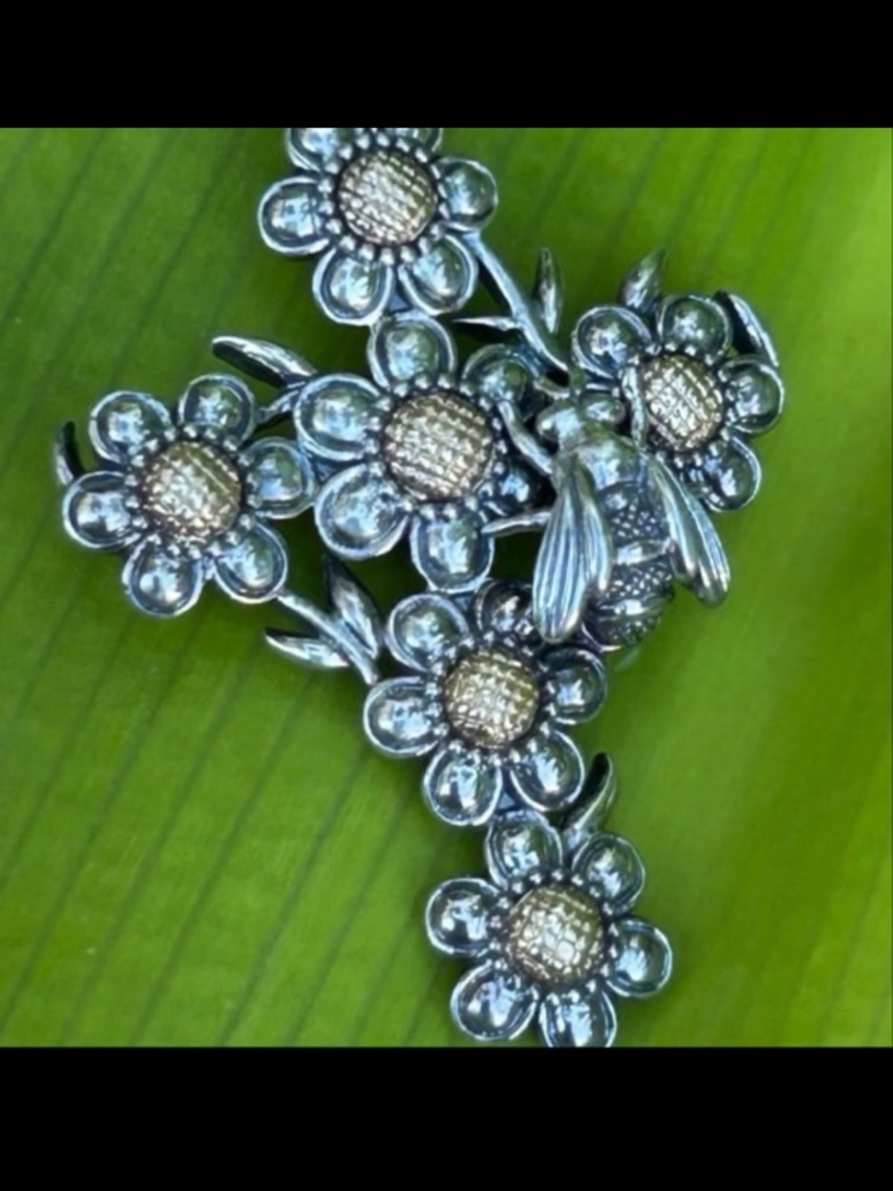 Barry Kieselstein KC Studio Silver 14K Gold Flower Bee Cross Enhancer Pendant - Picture 3 of 13